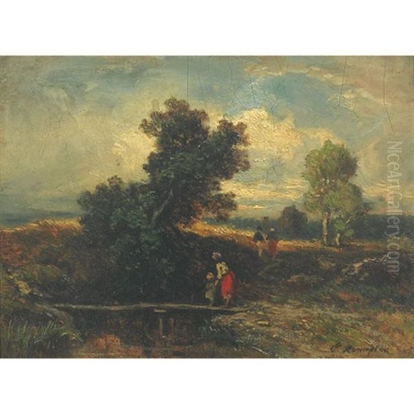 Mother And Child On A Bridge by Camille Joseph Etienne Roqueplan