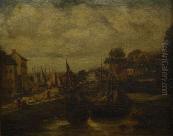 Vue De Port Oil Painting by Camille Joseph Etienne Roqueplan