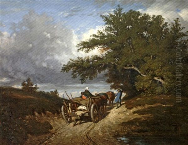 La Charrette Oil Painting by Camille Joseph Etienne Roqueplan