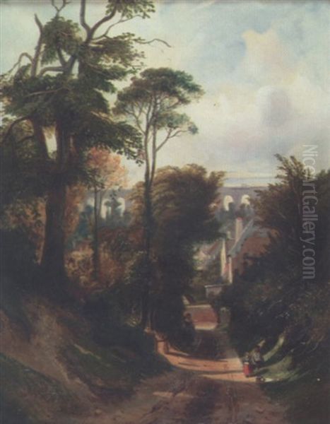 Vue De Val-fleury Et De L'aqueduc Oil Painting by Camille Joseph Etienne Roqueplan