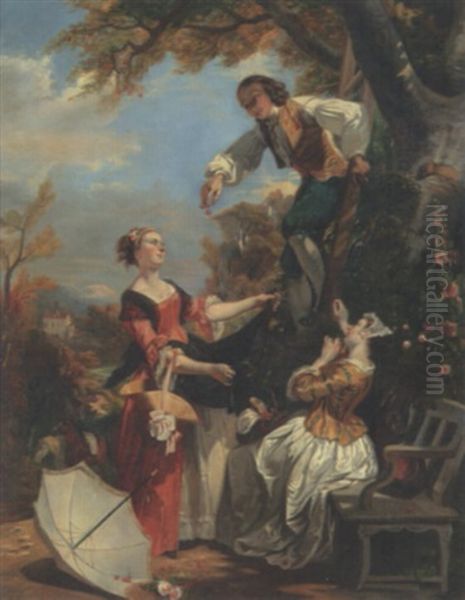 L'idylle Des Cerises Oil Painting by Camille Joseph Etienne Roqueplan