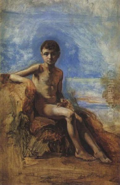 Jeune Homme Nu Au Bord De L'eau Oil Painting by Camille Joseph Etienne Roqueplan