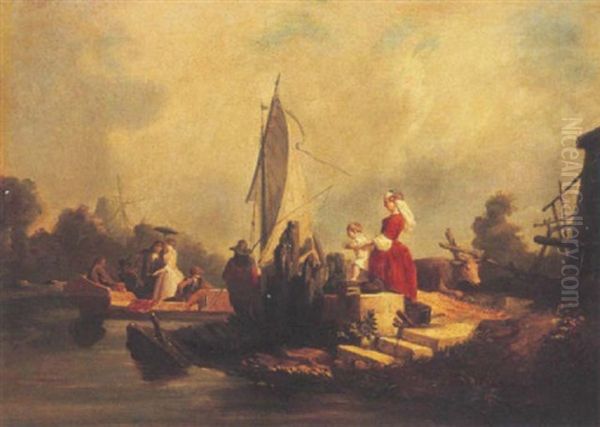 Le Passage Du Bac Oil Painting by Camille Joseph Etienne Roqueplan