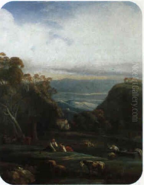 Troupeau Dans La Vallee D'ossau Oil Painting by Camille Joseph Etienne Roqueplan