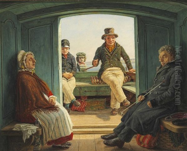 Travel Scene On Board A Dutch Canal Barge by Martinus Christian Wesseltoft Rorbye