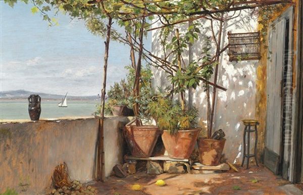 A Loggia On Procida Oil Painting by Martinus Christian Wesseltoft Rorbye