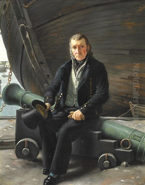 An Old Sailor Sitting On A Cannon Oil Painting by Martinus Christian Wesseltoft Rorbye