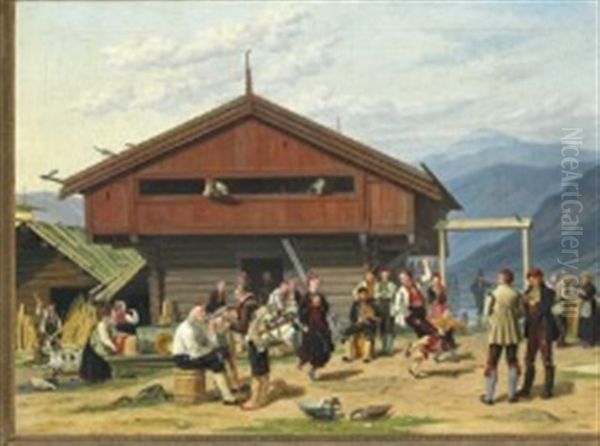 Sunday In Gulsvig In Hallingdal In Norway by Martinus Christian Wesseltoft Rorbye