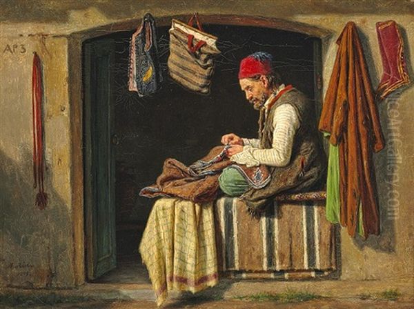 A Greek Tailor Oil Painting by Martinus Christian Wesseltoft Rorbye