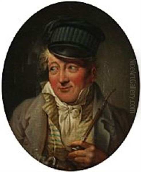 Portrait Of The Danish Actor Adam Gottlob Gjelstrup (1753-1830)  (after C. A. Lorentzen) Oil Painting by Martinus Christian Wesseltoft Rorbye