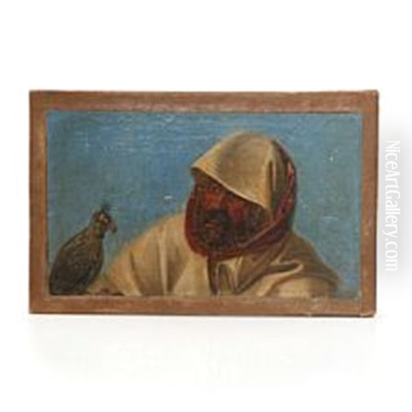 Oriental Man With A Falcon Oil Painting by Martinus Christian Wesseltoft Rorbye