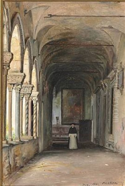 A Dominican Monk In A Colonnade In A Monastery by Martinus Christian Wesseltoft Rorbye