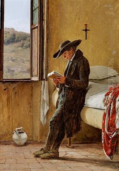 Den Laesende Abate (young Clergyman Reading) Oil Painting by Martinus Christian Wesseltoft Rorbye