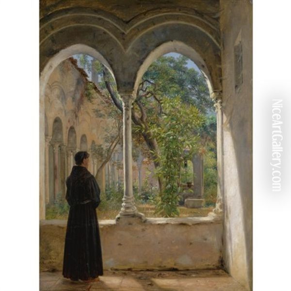 I Klosteret, Palermo (in The Cloister, Palermo) Oil Painting by Martinus Christian Wesseltoft Rorbye