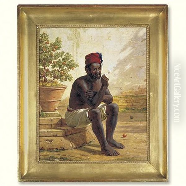 A Seated Nubian Smoking A Cigarette Oil Painting by Martinus Christian Wesseltoft Rorbye