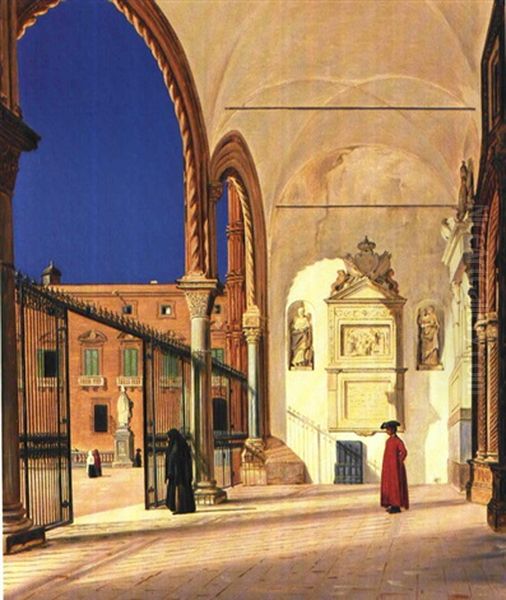 Forhallen Til Metropolitankirken I Palermo (madre Chiesa) Oil Painting by Martinus Christian Wesseltoft Rorbye