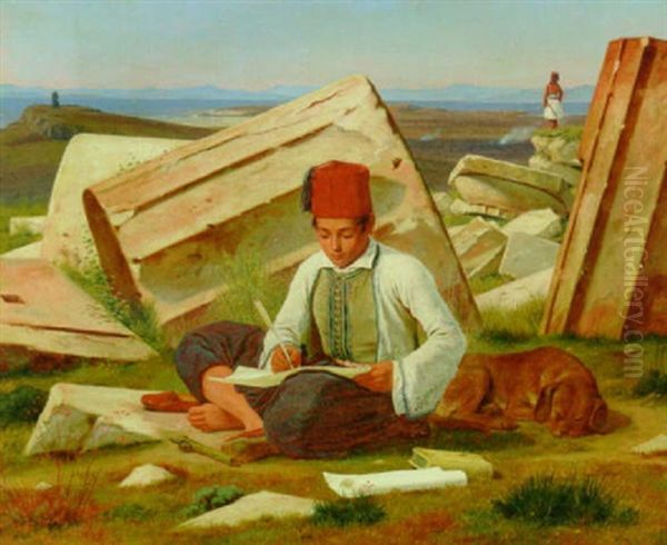 Graesk Skrivende Dreng Oil Painting by Martinus Christian Wesseltoft Rorbye