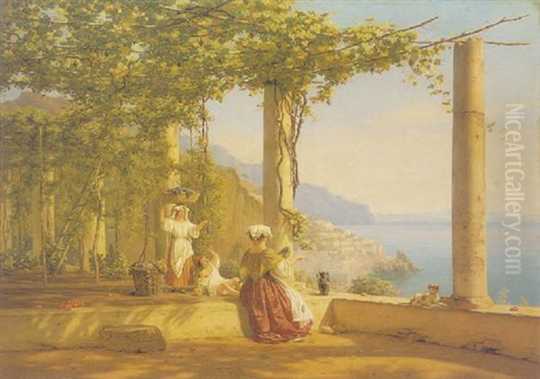 Pergola Med Udsigt Til Amalfi Oil Painting by Martinus Christian Wesseltoft Rorbye