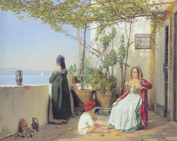 Loggia Fra Procida Med Figurer Oil Painting by Martinus Christian Wesseltoft Rorbye