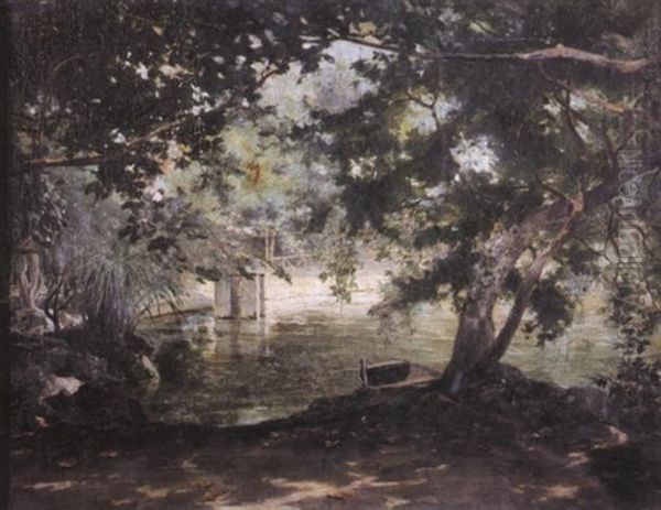 Un Recuerdo De La Villa Borghese (a Remembrance Of The Villa Borghese) Oil Painting by Fabian De La Rosa