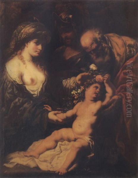 An Allegory With Venus, Mars, An Old Man And A Satyr Oil Painting by Francesco Rosa