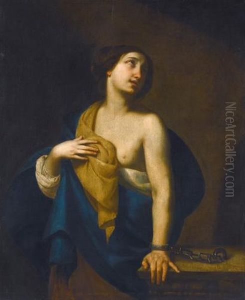 A Female Saint Chained To A Pillar Oil Painting by Francesco de Rosa