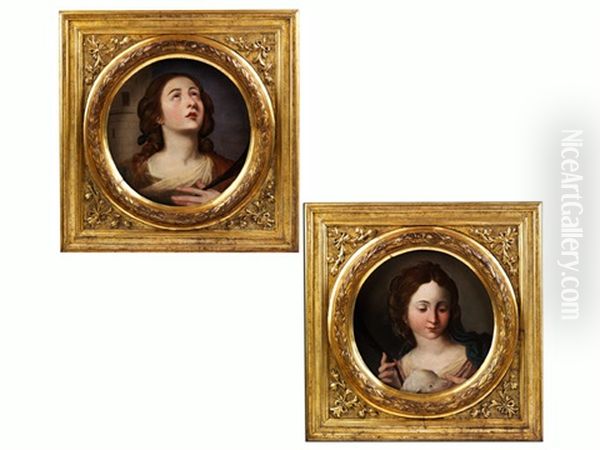 Santa Agnese (+ Santa Barbara; Pair) Oil Painting by Francesco de Rosa