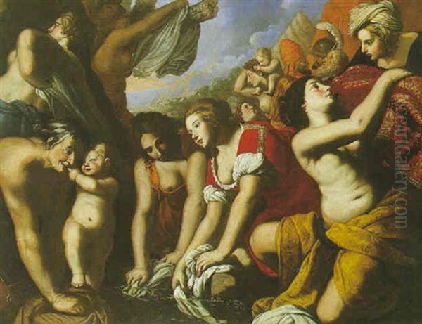 Scene De L'ancien Testament: Moise Et Les Filles De Jethro (?) Oil Painting by Francesco de Rosa