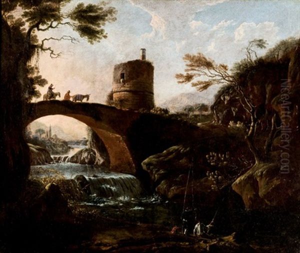 Paisaje Con Puente Oil Painting by Salvator Rosa