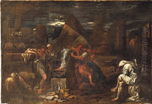 Scena Con Figure E Satiri Oil Painting by Salvator Rosa