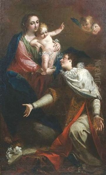 Die Anbetung Der Gottesmutter Durch Den Heiligen Kasimir. Der Polnische Konig Und Schutzpatron Von Polen Und Litauen Kniet Zu Fusen Der Madonna Oil Painting by Saverio dalla Rosa