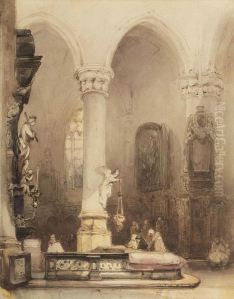 Figures In A Church Interior Oil Painting by Johannes Bosboom