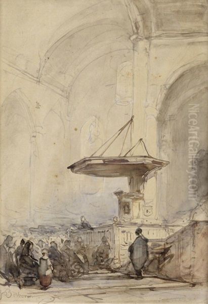 A Pulpit In The Noorderkerk, Hoorn Oil Painting by Johannes Bosboom