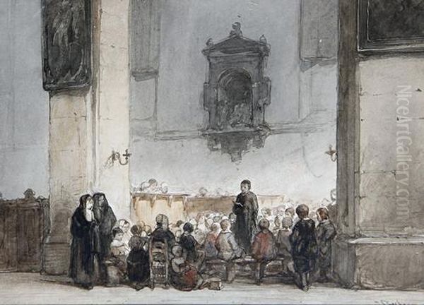 Sunday School Oil Painting by Johannes Bosboom