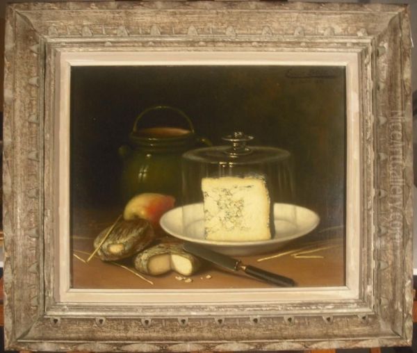 Nature Morte A La Cruche Verte A La Poire Et Aux Fromages Oil Painting by Ernst Bosch