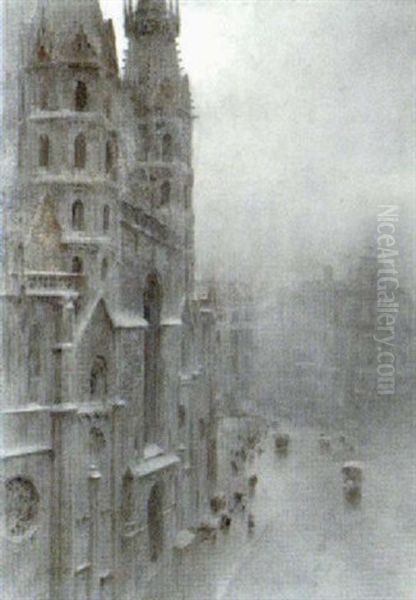 Blick Auf Die Heidenturme (stephansplatz, Wien) Oil Painting by Ludwig Roesch