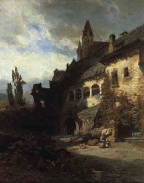 Der Theissenhof In Wiessenkirchen In Der Wachau Oil Painting by Ludwig Roesch