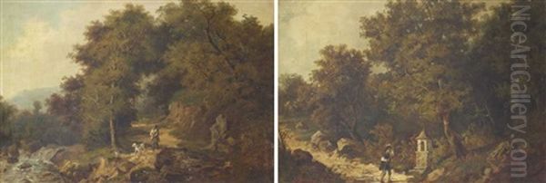 Landschaften Mit Figurenstaffage (pair) Oil Painting by Antonio Rose