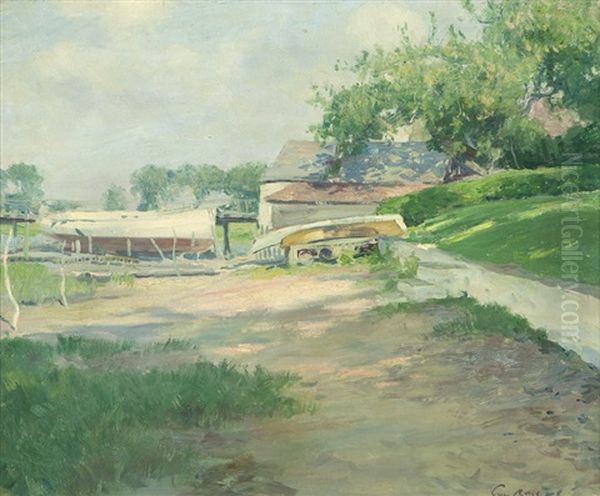 Boathouse, Likely Wickford, R.i Oil Painting by Guy Rose