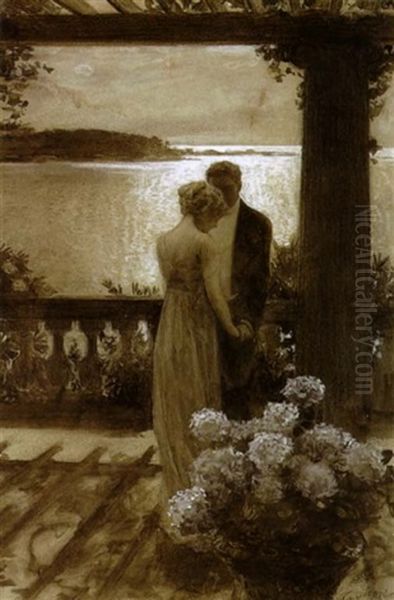 Figures On A Balcony In Moonlight Oil Painting by Guy Rose