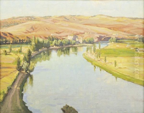 Poplar Lined River Oil Painting by Herbert Rose