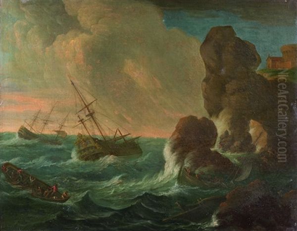 Marine Par Gros Temps Oil Painting by Jean Baptiste de la Rose