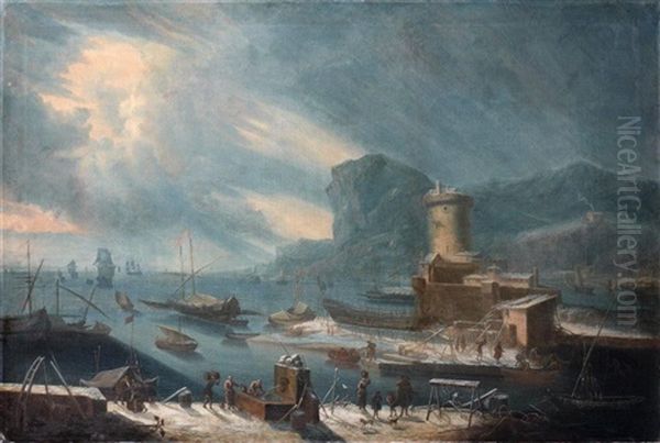 Un Port Mediterraneen En Hiver Oil Painting by Jean Baptiste de la Rose