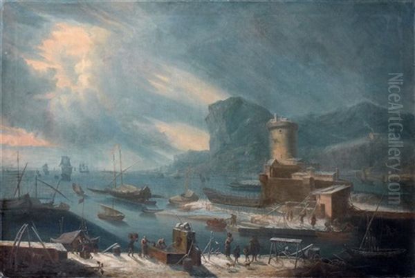 Un Port Mediterraneen En Hiver Oil Painting by Jean Baptiste de la Rose