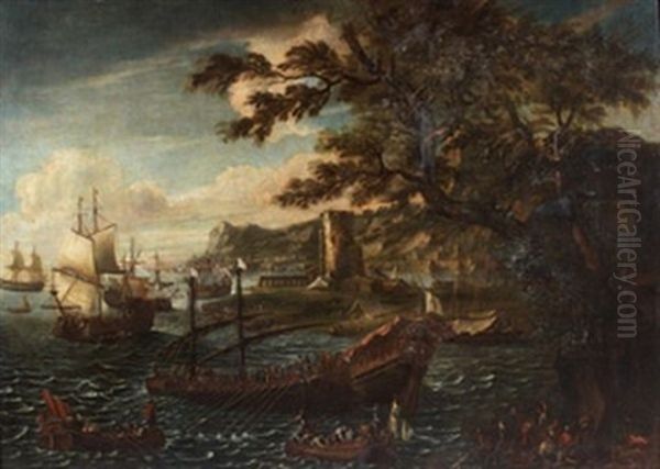 Navires Et Galeres Dans Un Port Mediterraneen Oil Painting by Jean Baptiste de la Rose