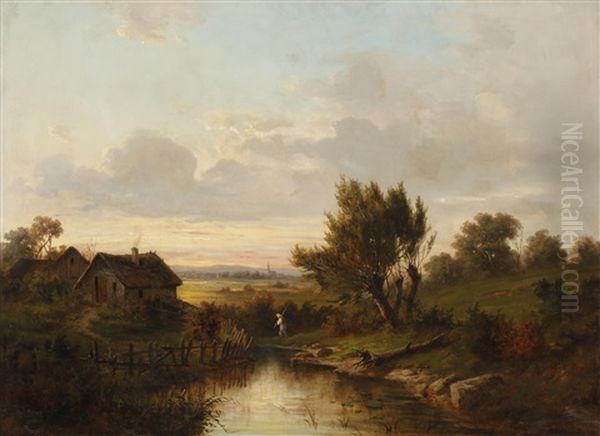 Teichlandschaft Oil Painting by Julius Karl Rose