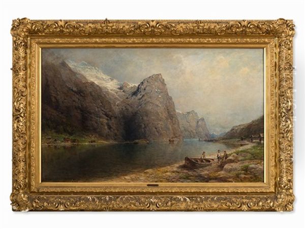 Fjord Landscape Oil Painting by Julius Karl Rose