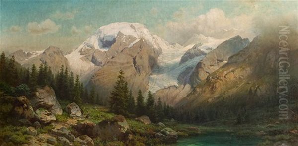 Blick Auf Die Ortlergruppe In Sudtirol Oil Painting by Julius Karl Rose