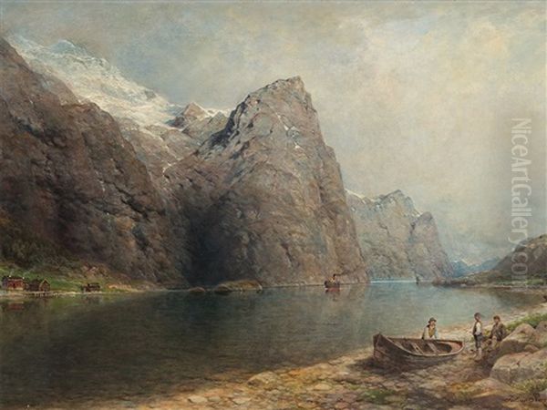 Fjord Landscape Oil Painting by Julius Karl Rose