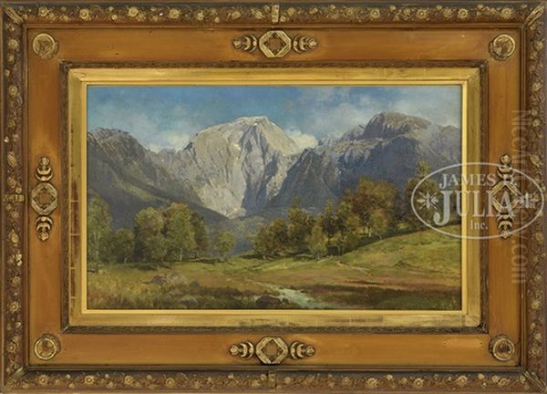 A Mountainous German Landscape Oil Painting by Julius Karl Rose